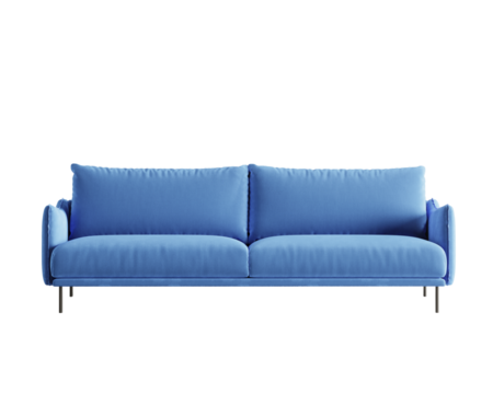 3d rendering of an isolated modern upholstered velvet cosy lounge sofa, cutout on transparent background, png