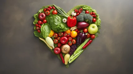 Gordijnen copy space, stockphoto, Human heart made of fruits and vegetables. Healthy food concept. Fresh healthy food for a healthy lifestyle. Copy space available.  © Dirk