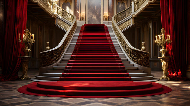 Red carpet with front VIP staircase depicting luxury, success, wealth and superiority