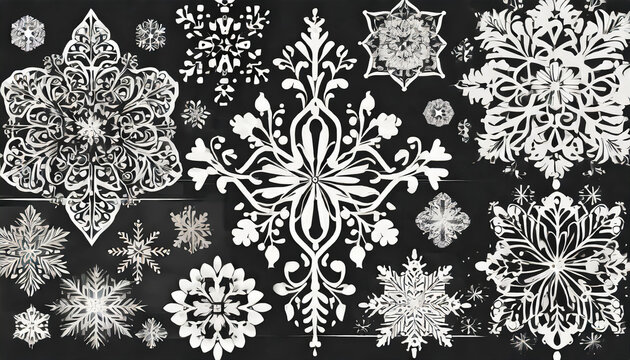 beautiful winter snowflake silhouettes collection geometric and floral motifs vector illustration set