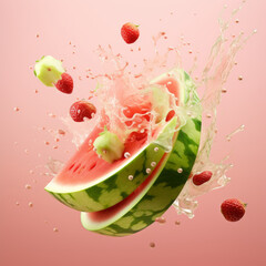 Abstract watermelon and strawberries splashes background