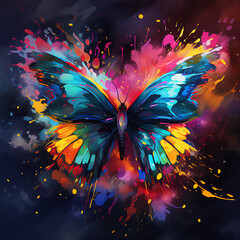 Butterfly Splash Art: A Dynamic Illustration Combining Vibrant Colors and Brush Strokes