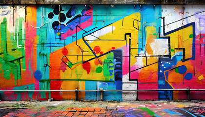 city wall painted with a variety of graffiti background created with the help of artificial intelligence