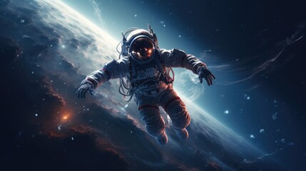Fototapeta na wymiar Space man astronaut flying in galaxy space wallpaper background