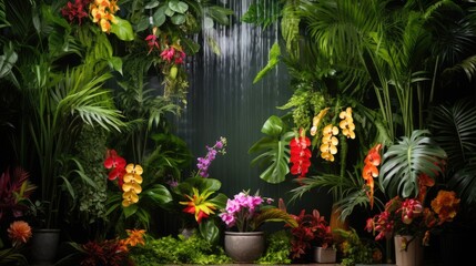 Fototapeta na wymiar Spa jungle tropical waterfall wall nature wallpaper background