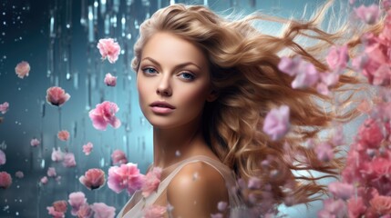 Obraz na płótnie Canvas Hair keratin treatment care procedure curls wallpaper background