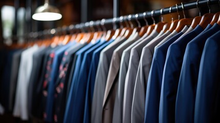 Fototapeta premium Man casual expensive jacket suit mannequin in luxury store wallpaper background