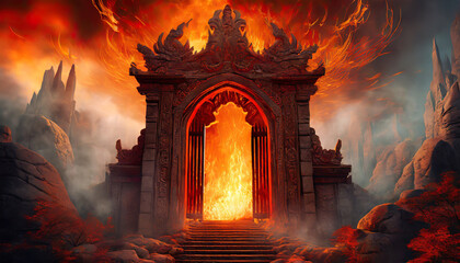 infernal gates the mythical entryway to hell after death - obrazy, fototapety, plakaty