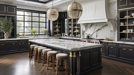 Beautiful kitchen interior with marble features 