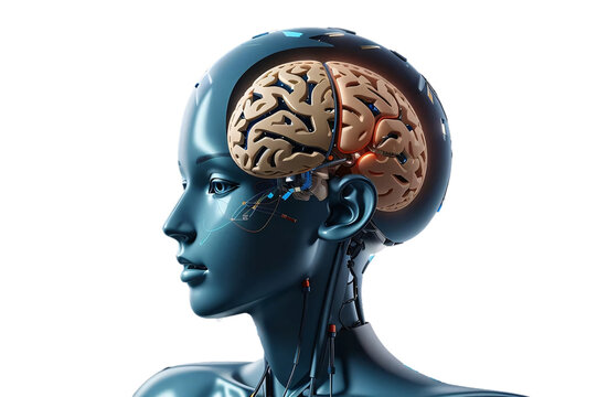 3d rendered anatomy illustration of a human body shape with brain, technology concept vector illustration on transparent background. Generative AI.