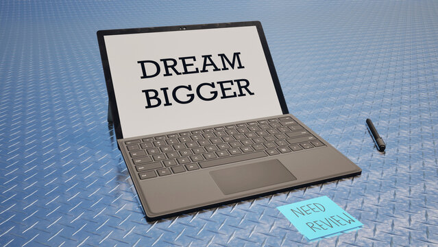 Modellazione 3D di tablet con testo DREAM BIGGER
