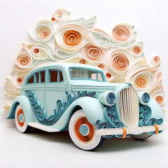 Quilled Paper Artistry: Unique Car Illustration with Rich Textural Depth