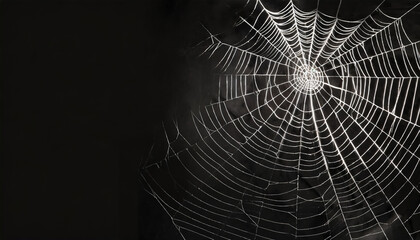 real creepy spider webs silhouette isolated on black banner panorama halloween background template