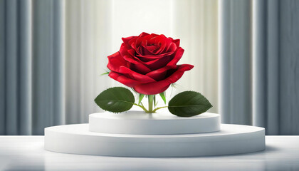 Red Rose Blooms on a White Stage