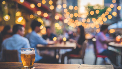bokeh background of street bar beer restaurant outdoor in asia people sit chill out and hang out dinner and listen to music together in avenue happy life work hard play hard generative ai