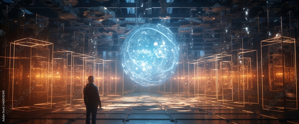 Poster quantum computers housed in a laboratory exuding an ethereal aura.