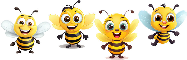 Cartoon happy bee . PNG. Transpatent background - obrazy, fototapety, plakaty