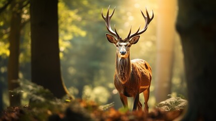 Naklejka na ściany i meble Young deer walking in the forest