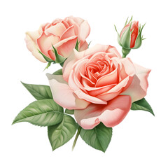 Coral Rose Watercolor Clipart, Roses Wedding Bouquet Illustration, Wedding Flower Decoration Art 