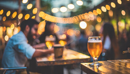 bokeh background of street bar beer restaurant outdoor in asia people sit chill out and hang out...