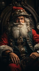 Obraz na płótnie Canvas Santa claus red hat on Christmas background. Cool Christmas concept. Generative AI