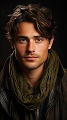 Fototapeta premium Close-up portrait of a young attractive man. Man face portrait illustration. Generative AI