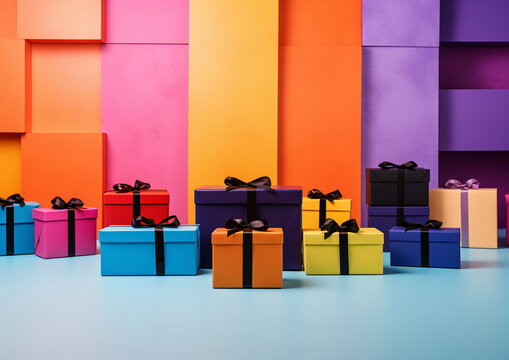 Festive Collection of Colorful Presents with Bows, Copyspace