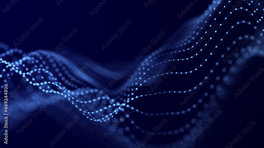 Aufkleber Abstract neon wave background in purple and blue tones. Visualization of computer virtual reality.3D rendering.