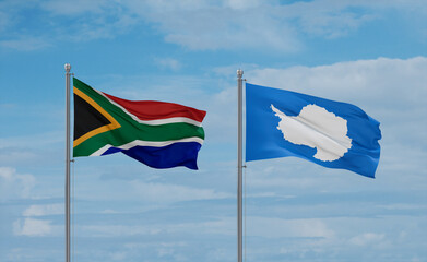 South Africa and Antarctica flags, country relationship concept