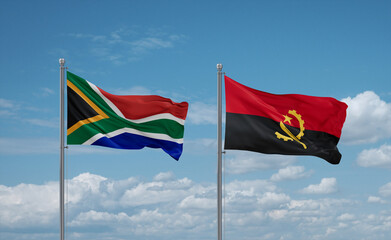 South Africa and Angola national flags, country relationship concept