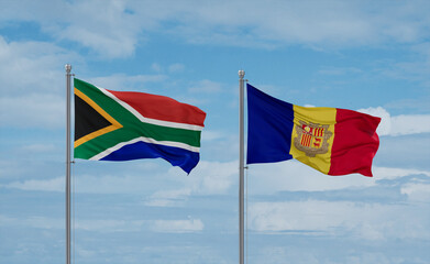 South Africa and Andorra national flags, country relationship concept