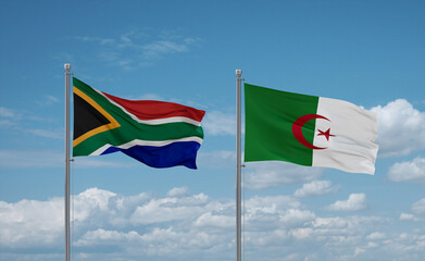 South Africa and Algeria national flags, country relationship concept