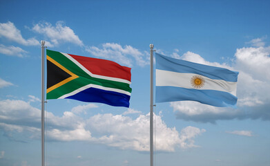 Argentina and South Africa flags, country relationship concept