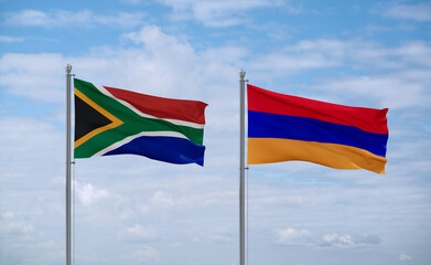Armenia and South Africa flags, country relationship concept