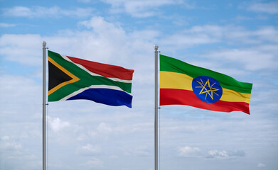 Ethiopia and South Africa flags, country relationship concept