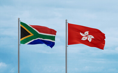 Hong Kong and South Africa flags, country relationship concept