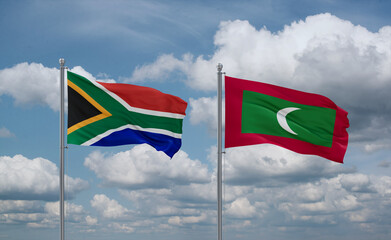 Maldives and South Africa flags, country relationship concept