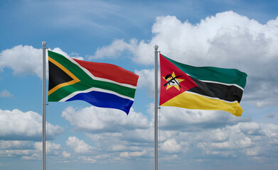 Mozambique and South Africa flags, country relationship concept