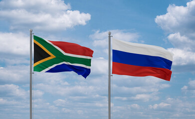 Russia and South Africa flags, country relationship concept