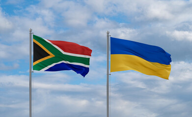 Ukraine and South Africa flags, country relationship concept