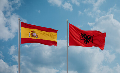 Spain and Albania national flags, country relationship concept