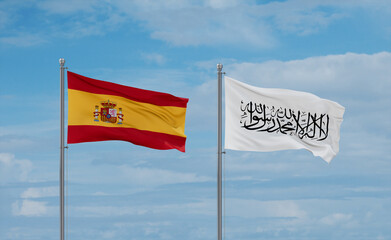 Spain and Afghanistan national flags, country relationship concept