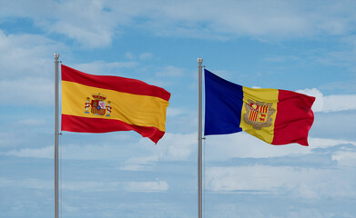 Spain and Andorra national flags, country relationship concept