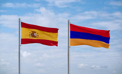Armenia and Spain flags, country relationship concept