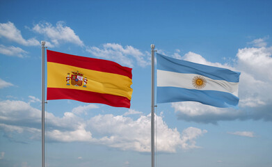 Argentina and Spain flags, country relationship concept