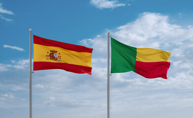 Benin and Spain flags, country relationship concept