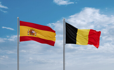 Belgium and Spain flags, country relationship concept