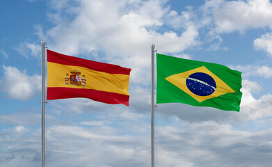 Spain and Brazil flags, country relationship concept