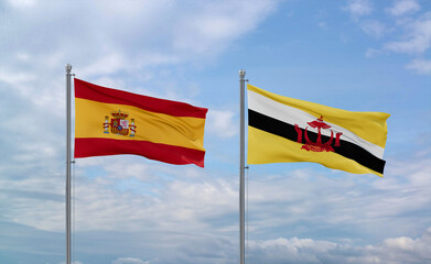 Brunei and Spain flags, country relationship concepts
