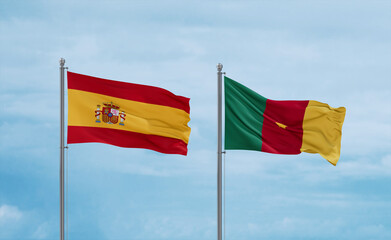 Cameroon and Spain flags, country relationship concept